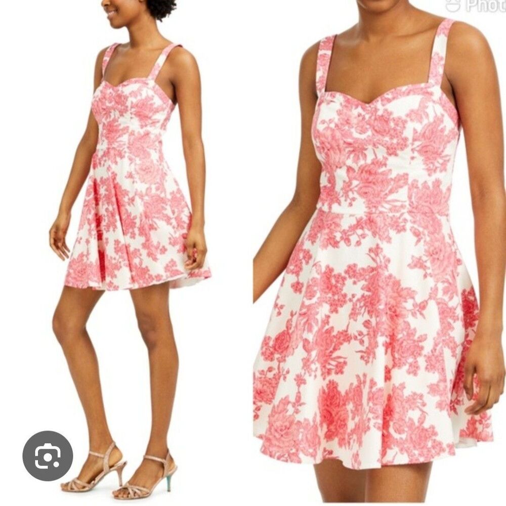 City Studio Linen Blend Mini Dress Size 11 Pink Floral Toile Wedding Cottagecore